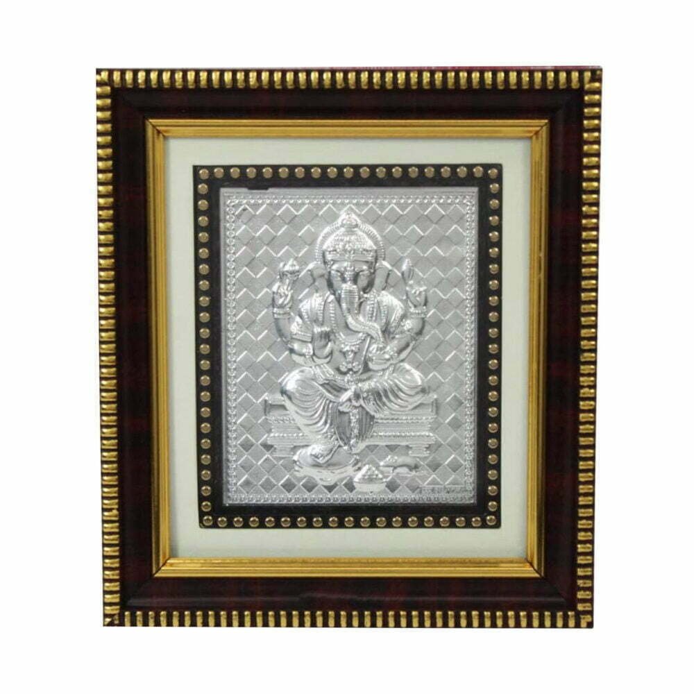 Silver Ganesha Wooden Frame