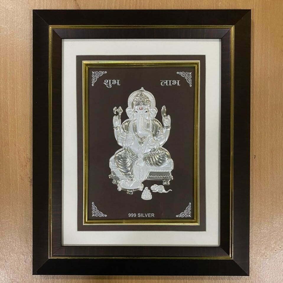 999 Pure Silver Ganesha Wooden frame