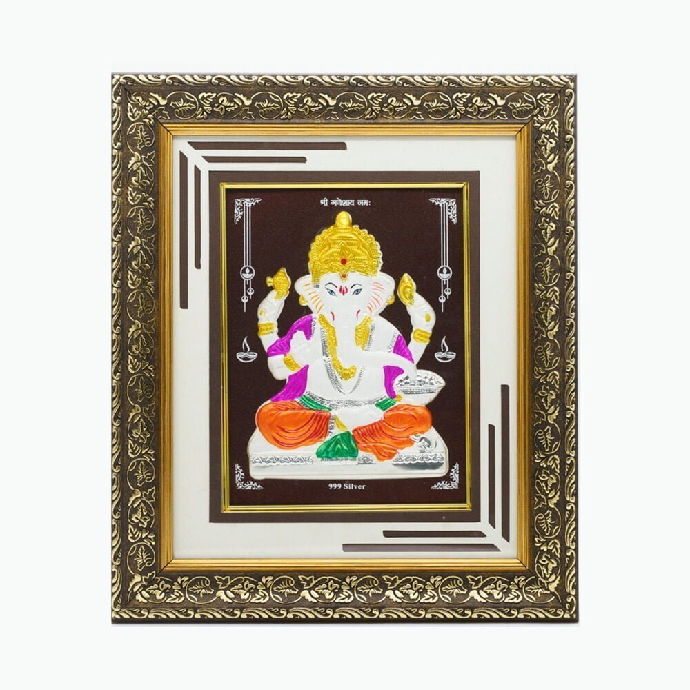 Pure Silver Ganesha Wooden Frame