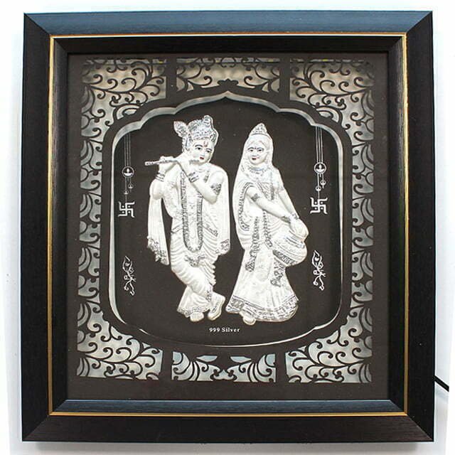 Silver Radha Krishna Wooden Frame