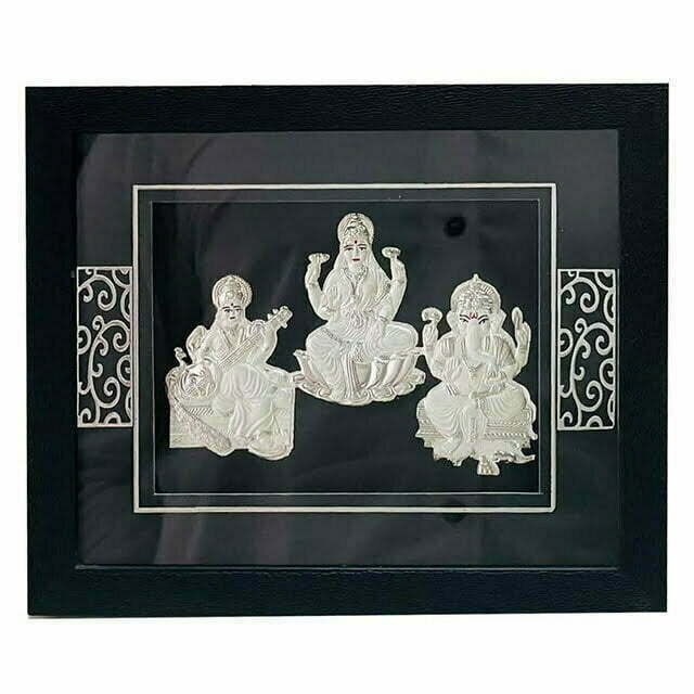 Silver Laxmi Ganesh Saraswati Frame