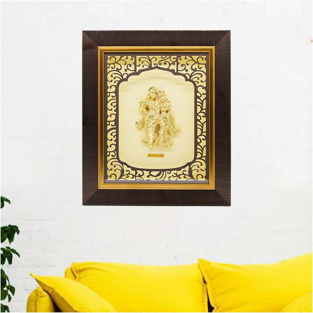 Radha Krishna Wooden Golden Frame