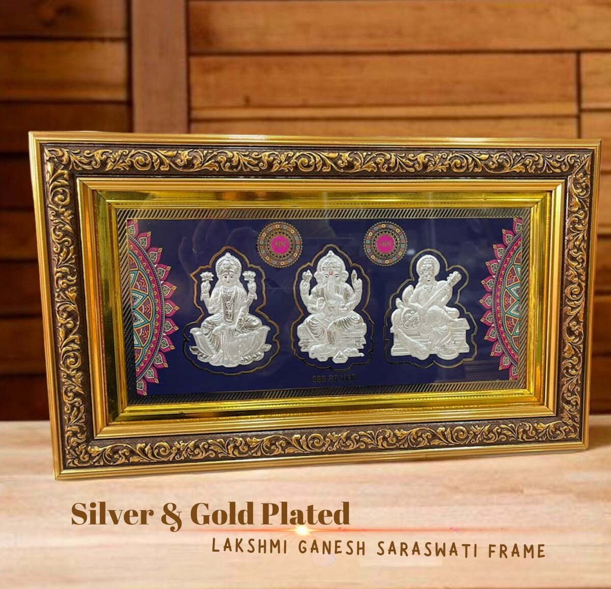 Silver and Gold Plated Laxmi-Ganesh-Saraswati Frame