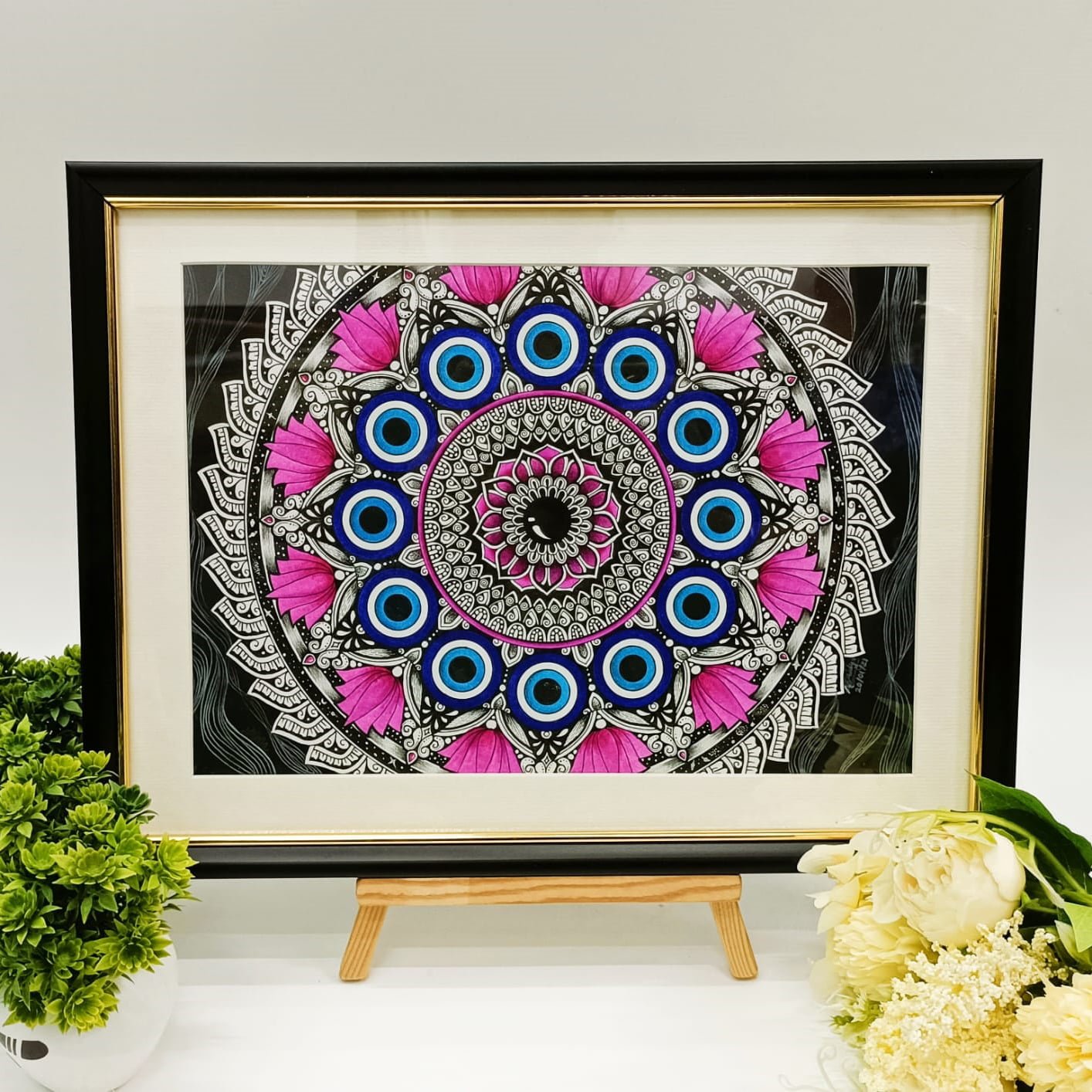Lotus Evil Eye Mandala Painting Frame